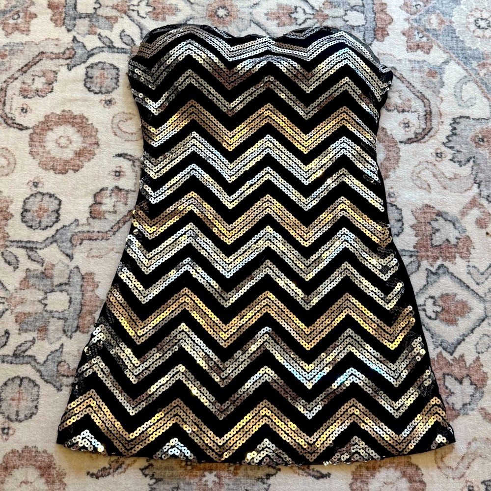 Black/Gold/Silver Sequin Strapless Top